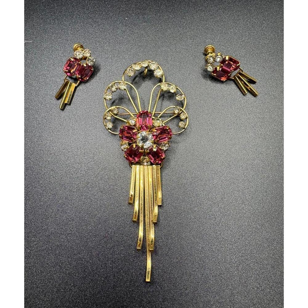 Vintage M&S 1/20 GF 12k Gold Filled Rhinestone Brooch and Earring set